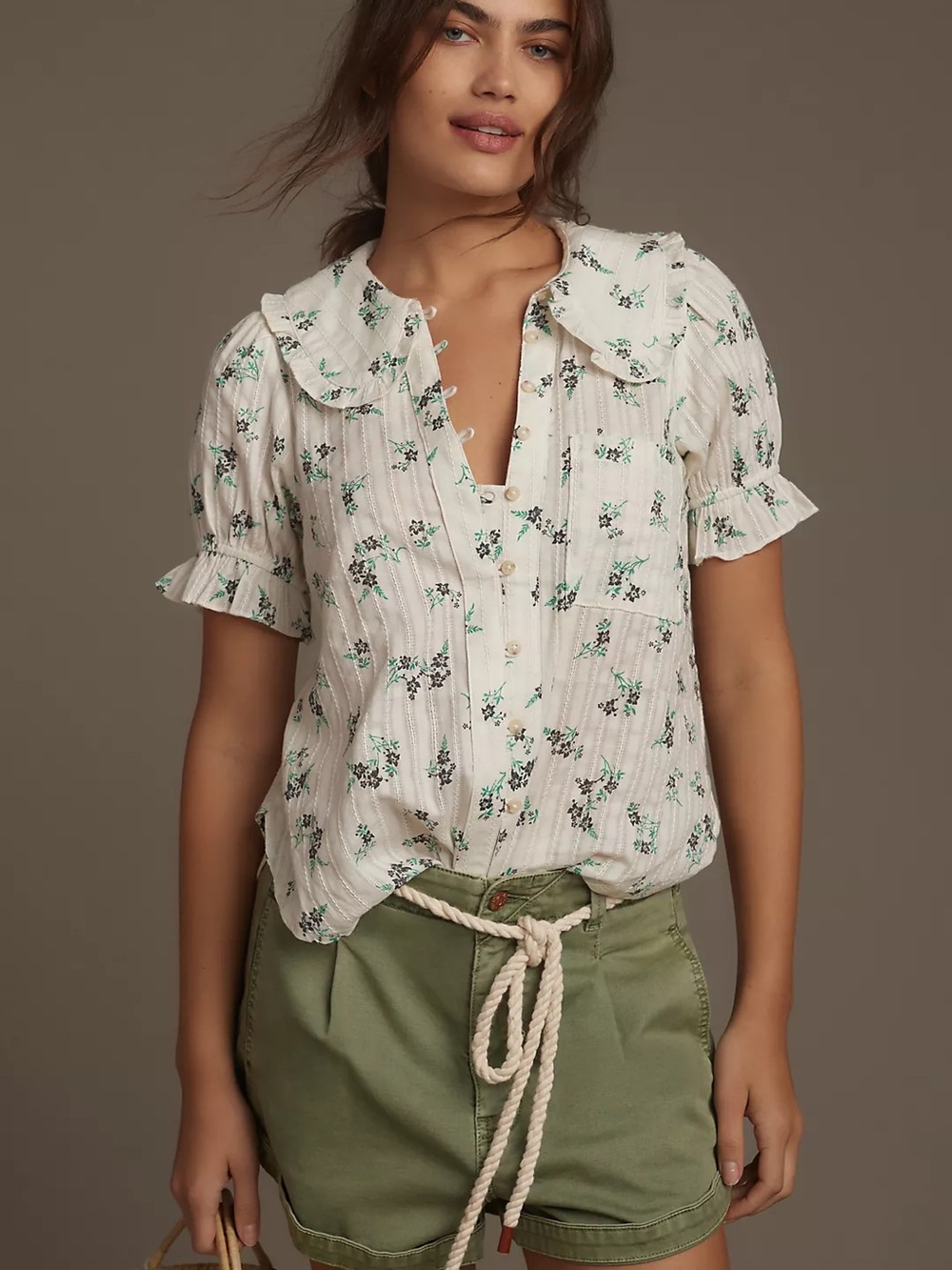 Anthropologie Pilcro Size M Floral Peter Pan Collar Blouse 100% Cotton